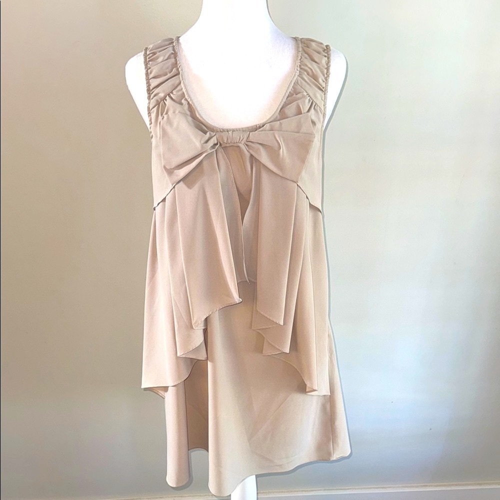 Aryn K Tan Asymmetrical Tiered Tunic Dress with Bow